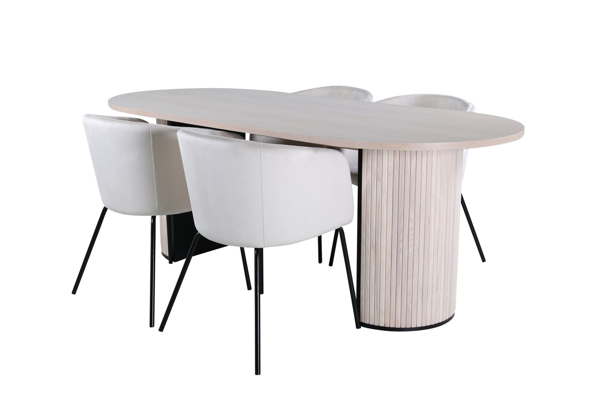 Venture Design Berit & Bianca Matstolar Beige + Ovala Matbord 200 x 90 Vitputsad