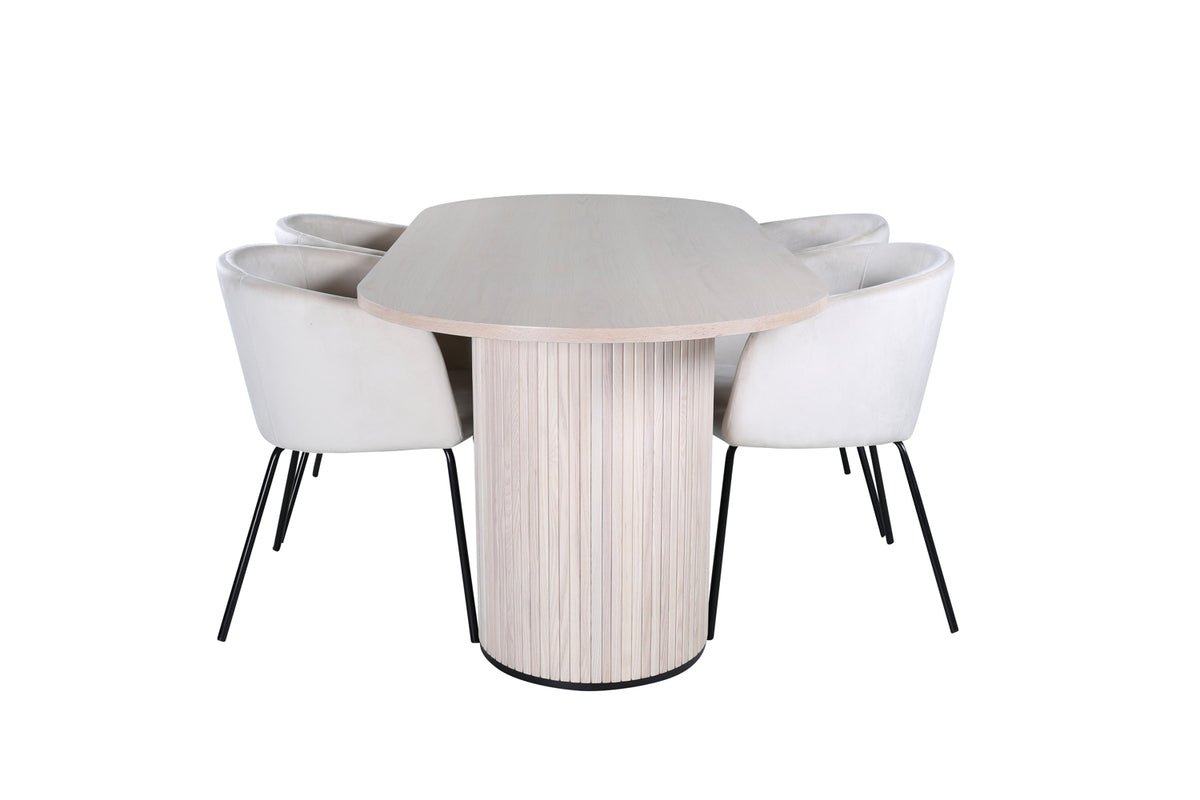 Venture Design Berit & Bianca Matstolar Beige + Ovala Matbord 200 x 90 Vitputsad