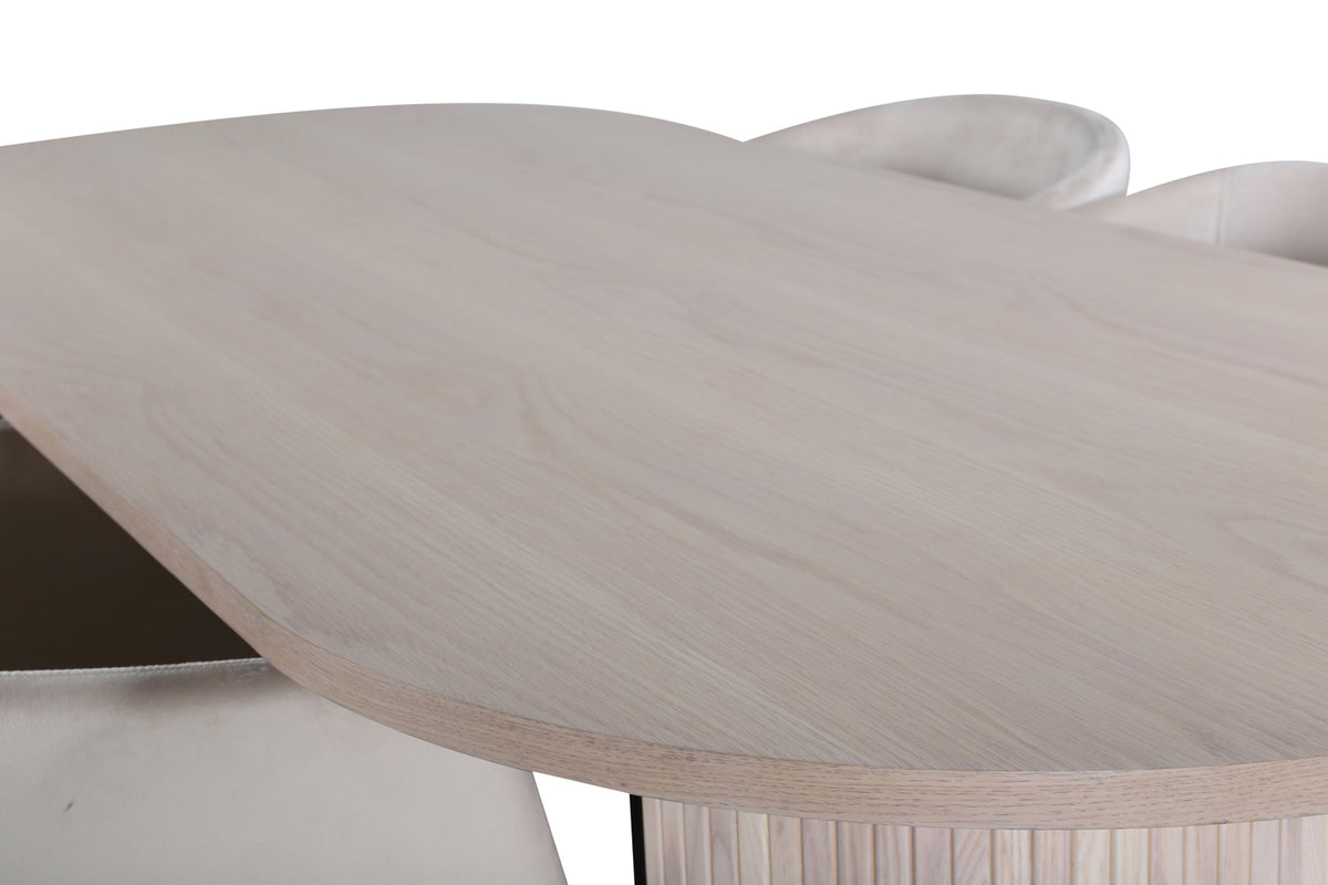 Venture Design Berit & Bianca Matstolar Beige + Ovala Matbord 200 x 90 Vitputsad