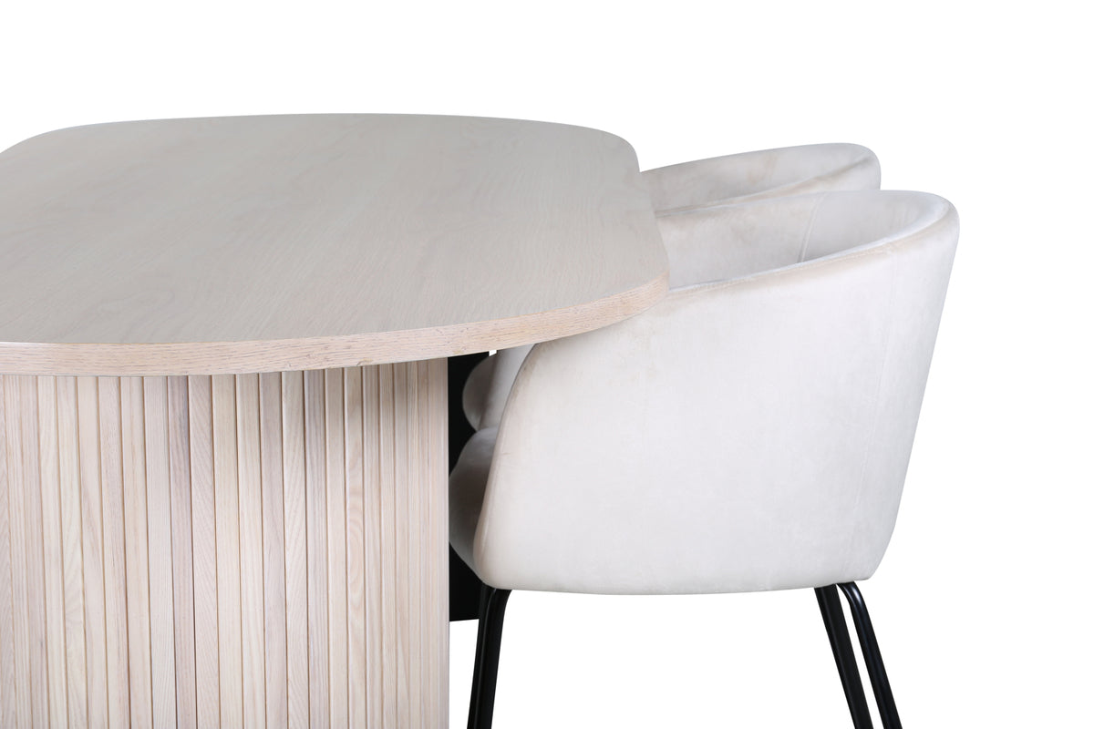 Venture Design Berit & Bianca Matstolar Beige + Ovala Matbord 200 x 90 Vitputsad