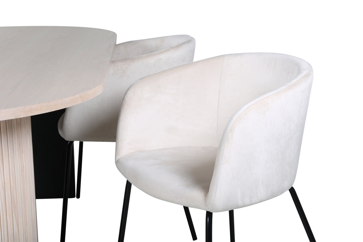 Venture Design Berit & Bianca Matstolar Beige + Ovala Matbord 200 x 90 Vitputsad