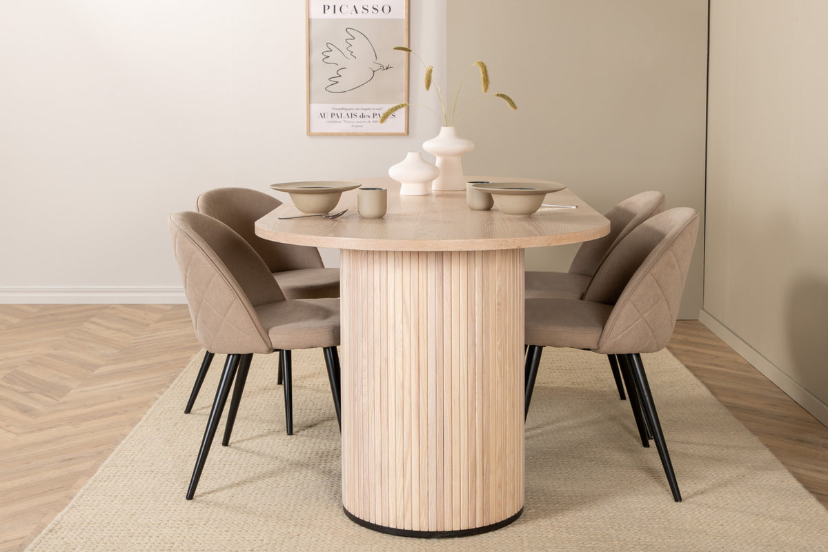 Venture Design Bianca & Velvet Ovala Matbord 200 x 90 Vitputsad + Matstolar 2-pack Beige
