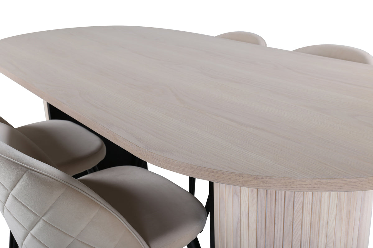 Venture Design Bianca & Velvet Ovala Matbord 200 x 90 Vitputsad + Matstolar 2-pack Beige