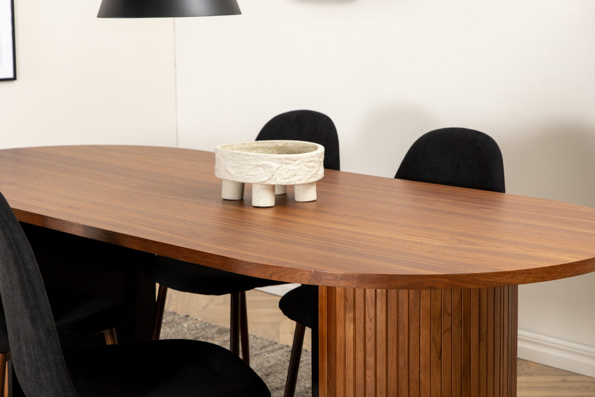 Venture Design Bianca & Polar Ovala Matbord 200 x 90 Valnöt + Matstolar 2-pack Svart