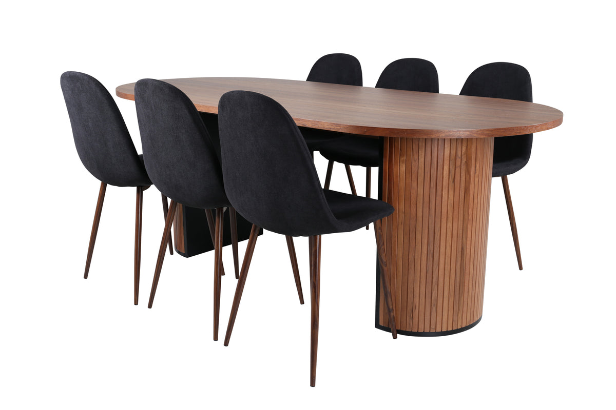 Venture Design Bianca & Polar Ovala Matbord 200 x 90 Valnöt + Matstolar 2-pack Svart