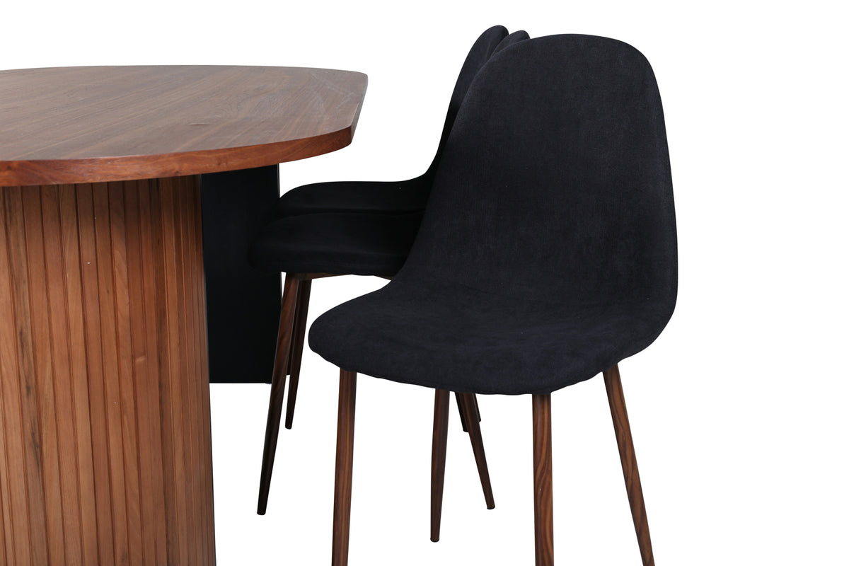 Venture Design Bianca & Polar Ovala Matbord 200 x 90 Valnöt + Matstolar 2-pack Svart