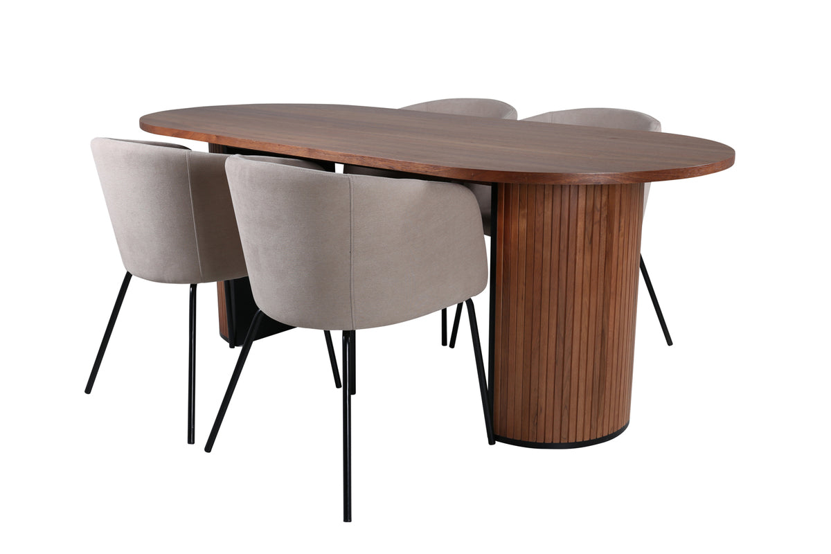 Venture Design Berit & Bianca Matstolar Beige + Ovala Matbord 200 x 90 Valnöt