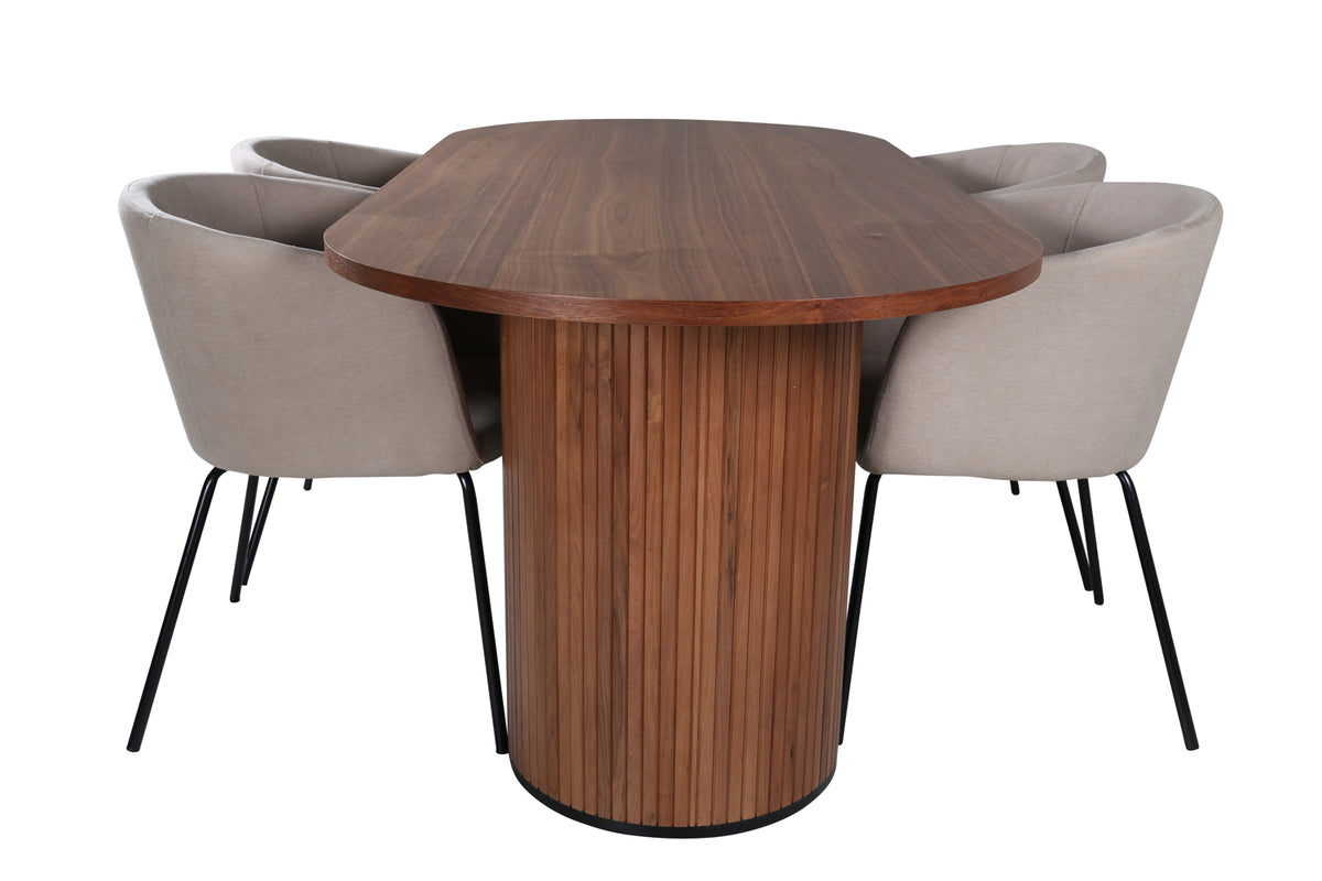 Venture Design Berit & Bianca Matstolar Beige + Ovala Matbord 200 x 90 Valnöt