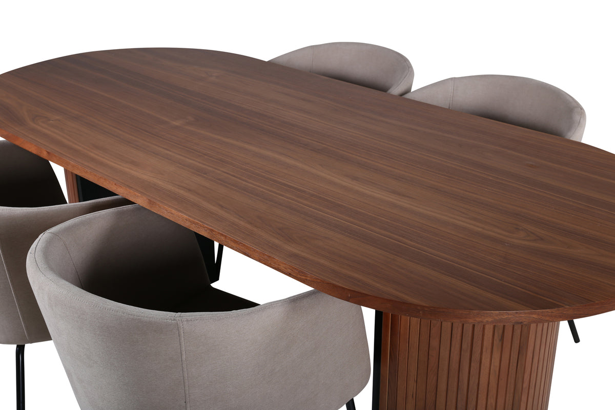 Venture Design Berit & Bianca Matstolar Beige + Ovala Matbord 200 x 90 Valnöt