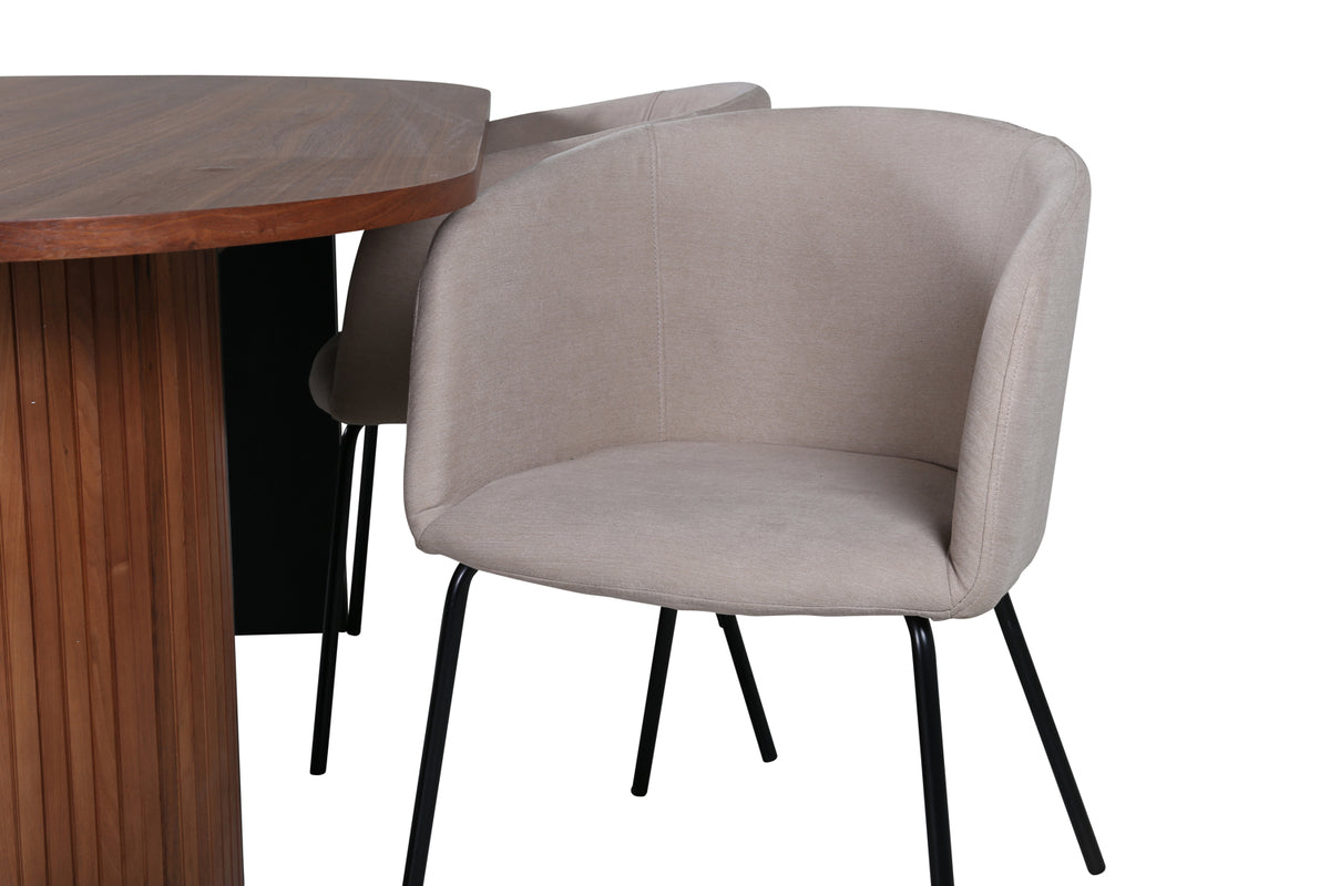 Venture Design Berit & Bianca Matstolar Beige + Ovala Matbord 200 x 90 Valnöt