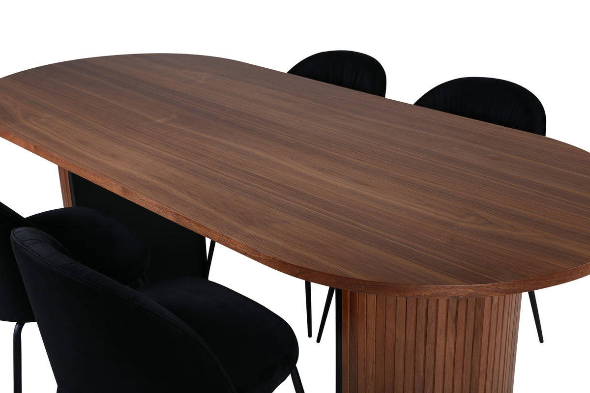 Venture Design Wrinkles & Bianca Matstolar Svart + Matbord 90x200