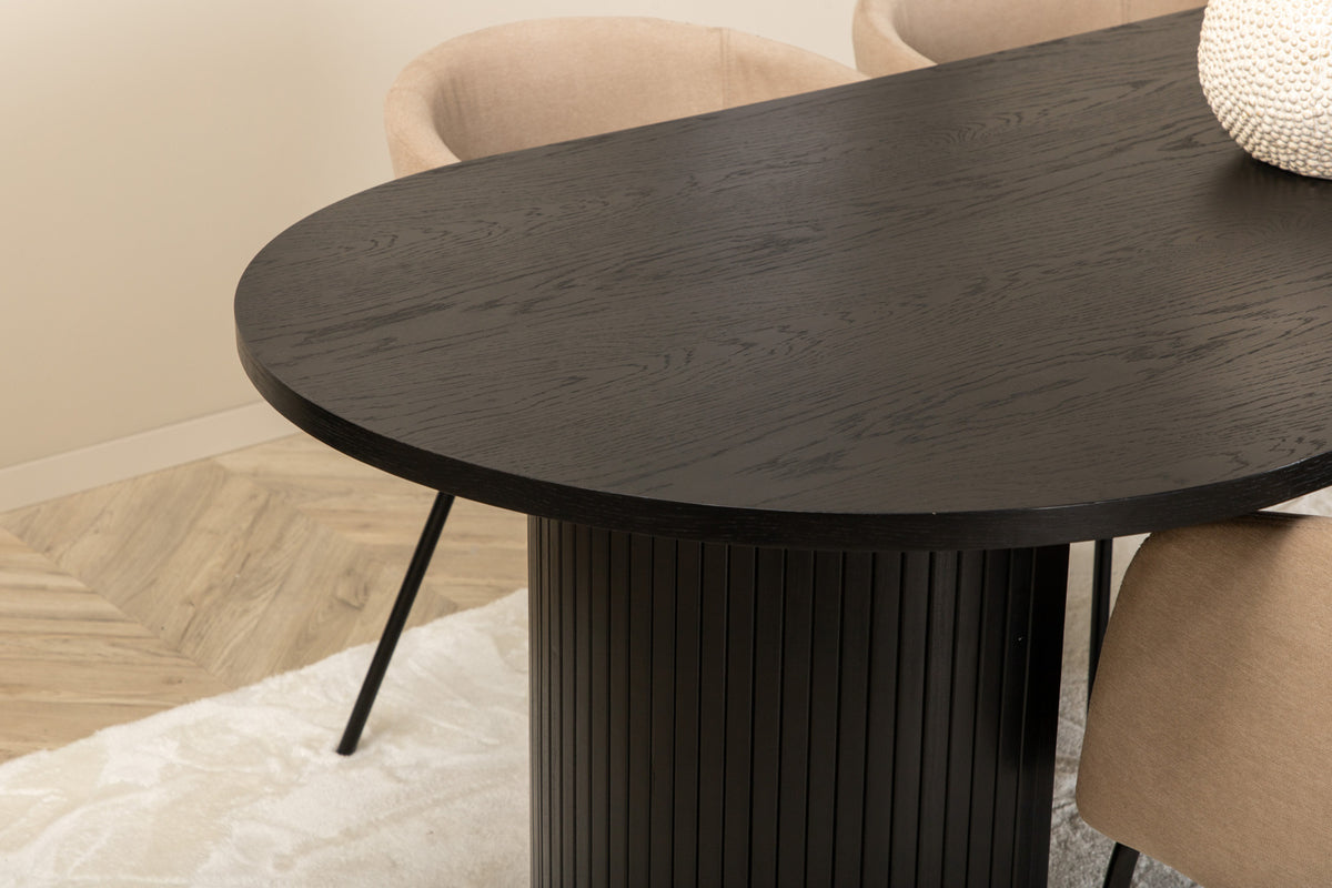 Venture Design Berit & Bianca Matstolar Beige + Ovala Matbord 200 x 90 Svart
