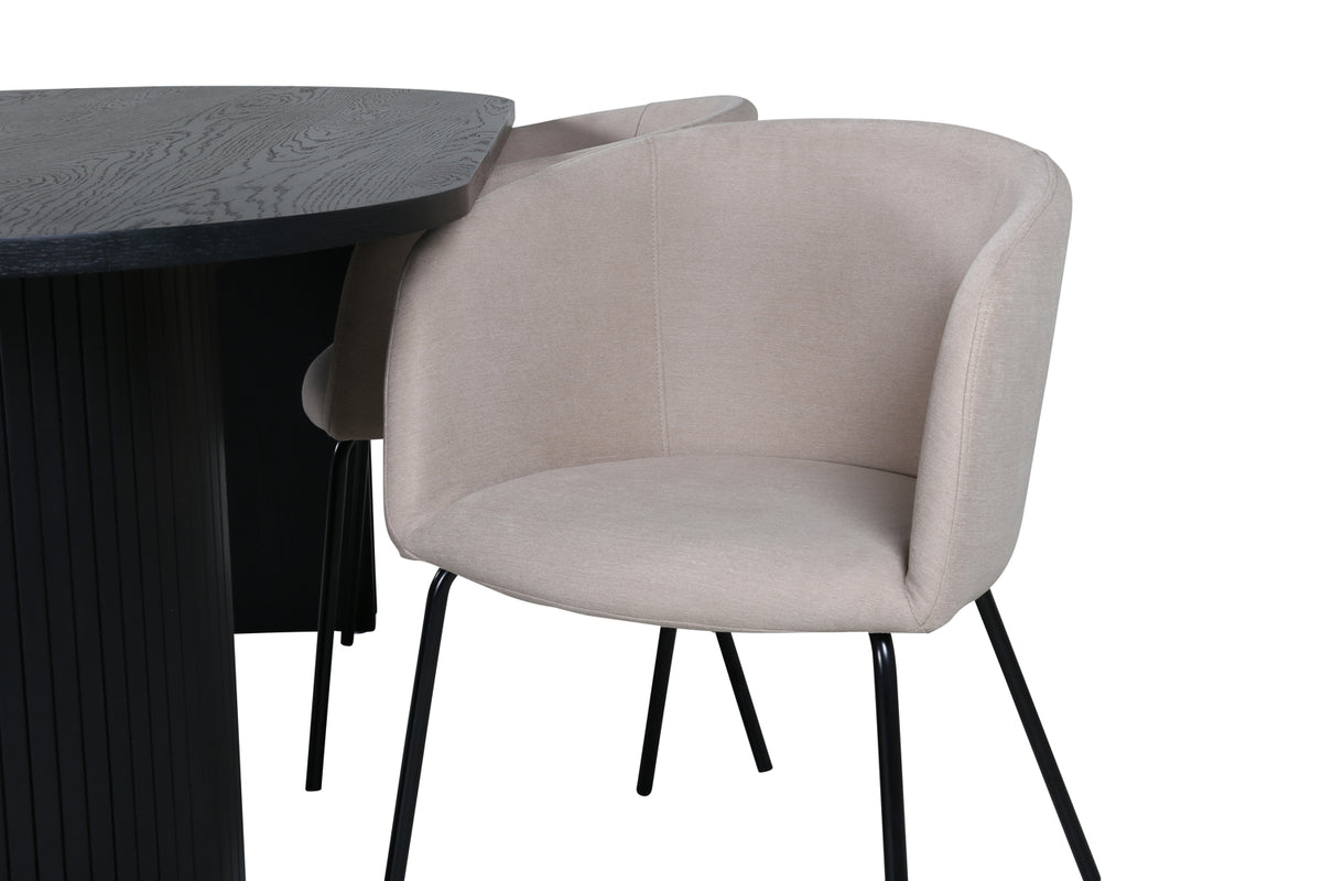 Venture Design Berit & Bianca Matstolar Beige + Ovala Matbord 200 x 90 Svart