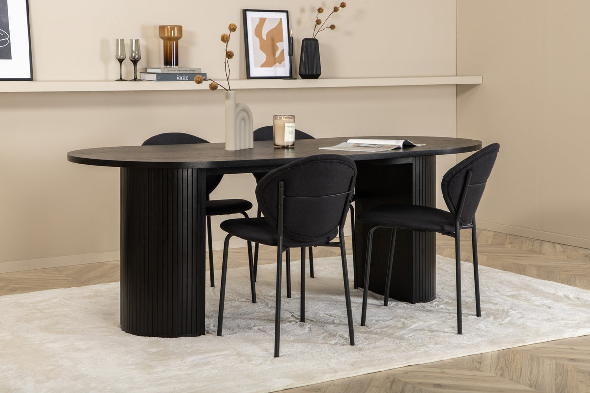 Venture Design Vault & Bianca Matstolar 2-pack Svart + Ovala Matbord 200 x 90 Svart