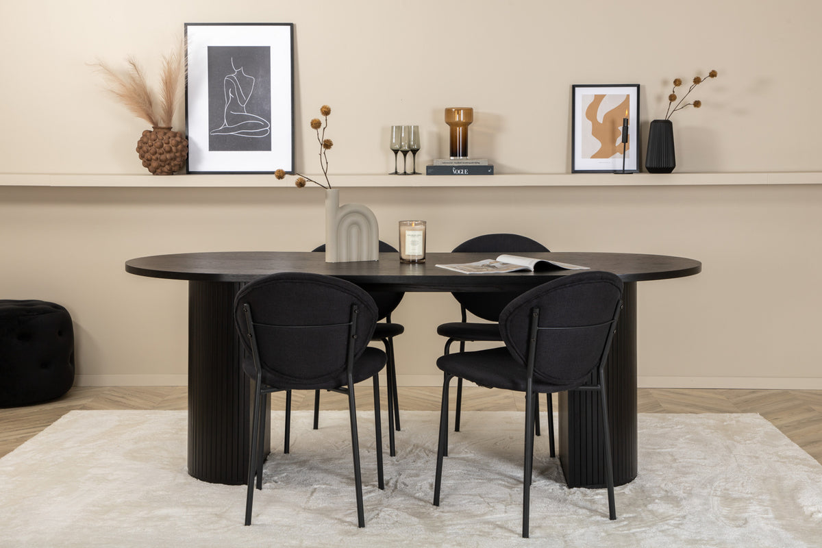 Venture Design Vault & Bianca Matstolar 2-pack Svart + Ovala Matbord 200 x 90 Svart