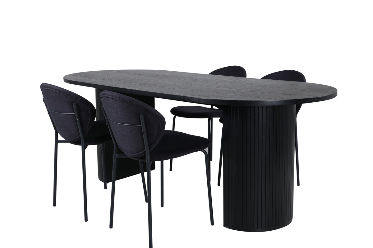 Venture Design Vault & Bianca Matstolar 2-pack Svart + Ovala Matbord 200 x 90 Svart
