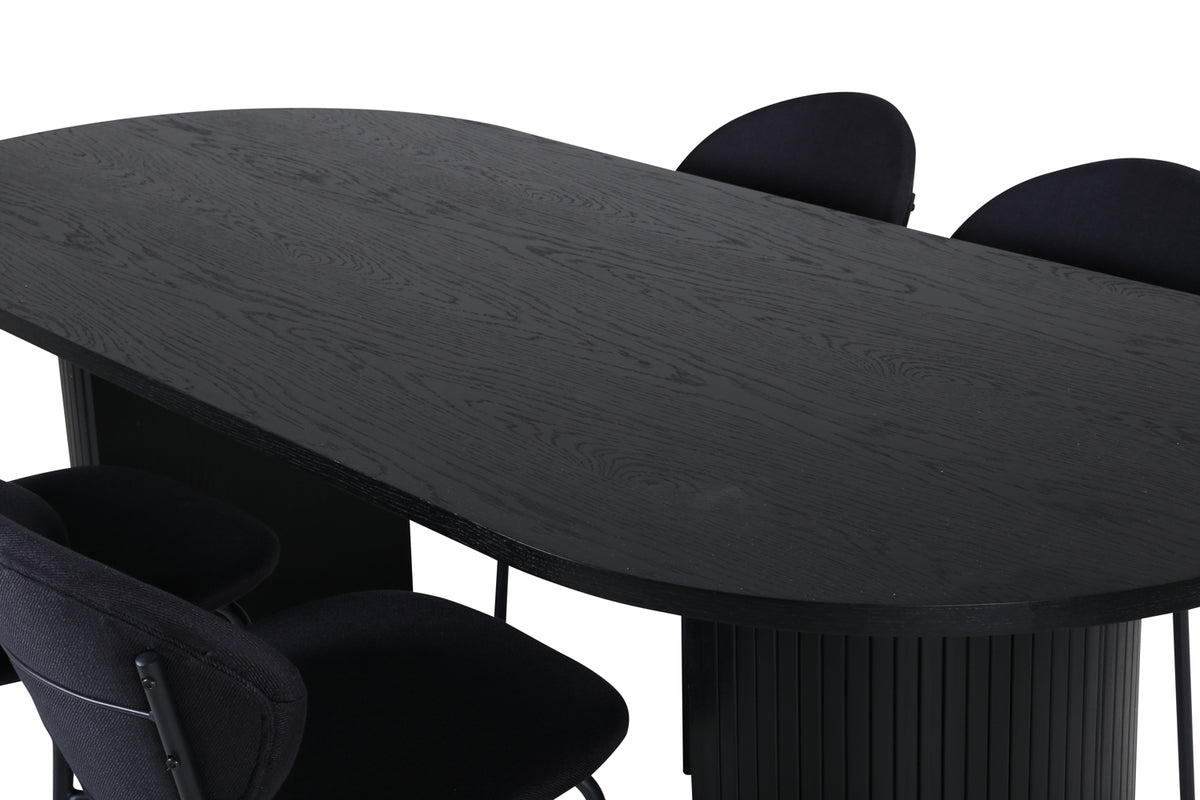 Venture Design Vault & Bianca Matstolar 2-pack Svart + Ovala Matbord 200 x 90 Svart