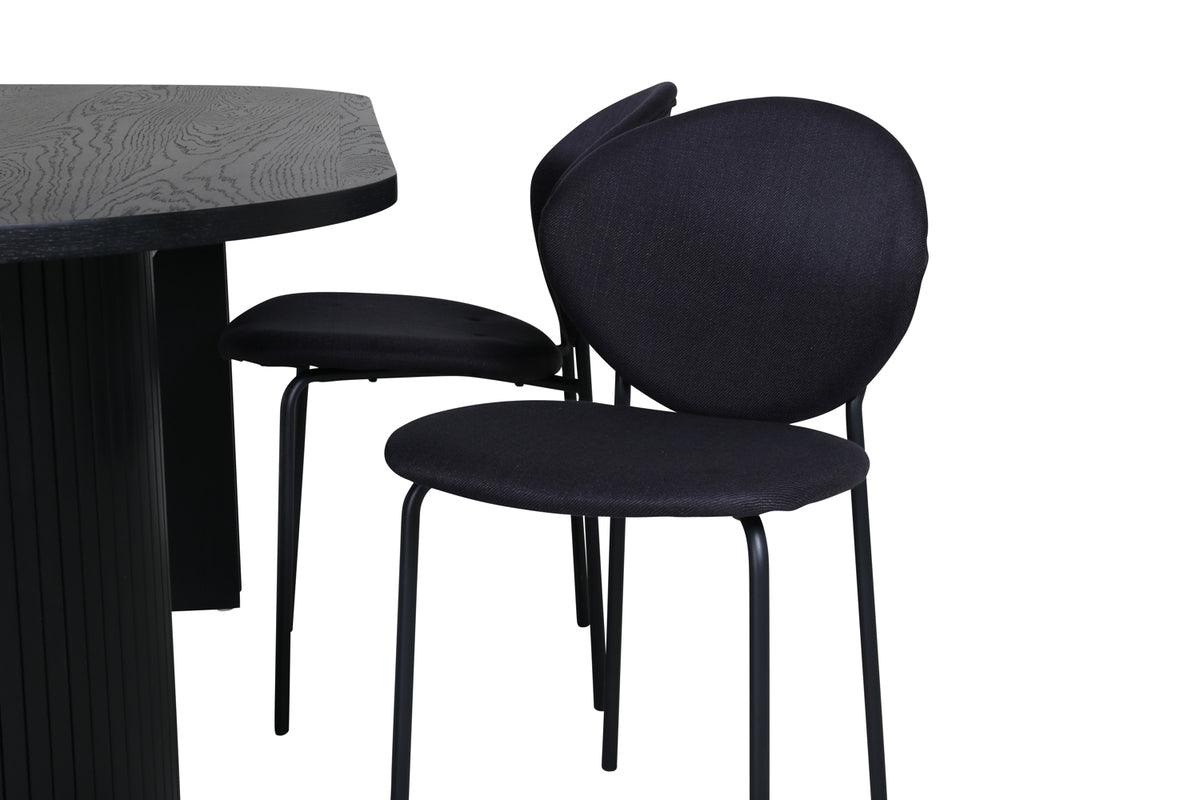 Venture Design Vault & Bianca Matstolar 2-pack Svart + Ovala Matbord 200 x 90 Svart