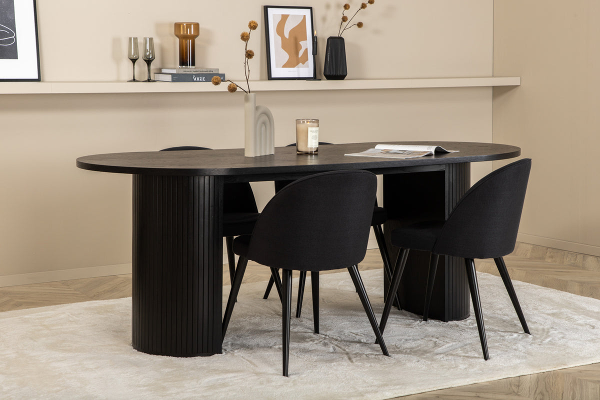 Venture Design Bianca & Velvet Ovala Matbord 200 x 90 Svart + Matstolar 2-pack Svart
