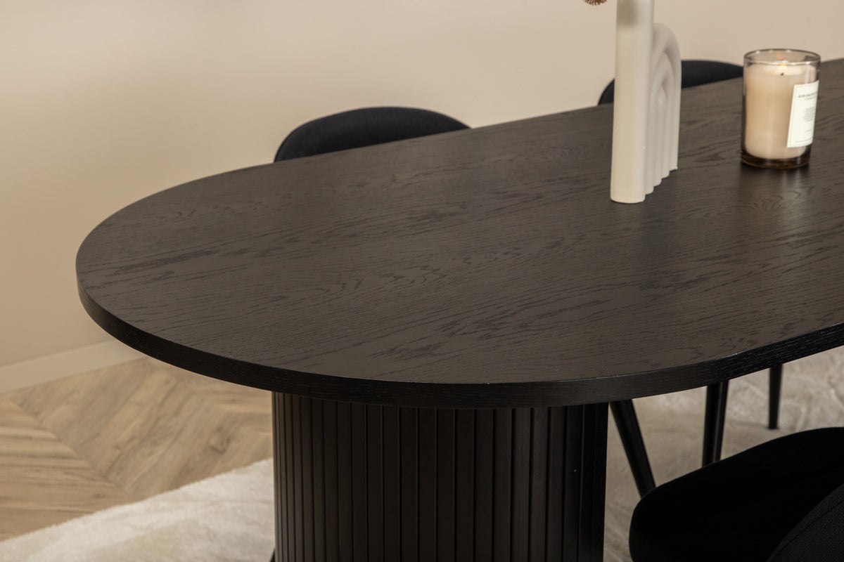 Venture Design Bianca & Velvet Ovala Matbord 200 x 90 Svart + Matstolar 2-pack Svart