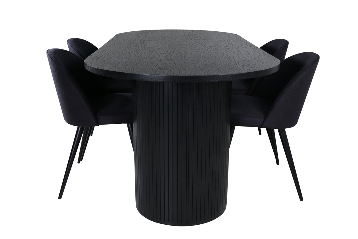 Venture Design Bianca & Velvet Ovala Matbord 200 x 90 Svart + Matstolar 2-pack Svart