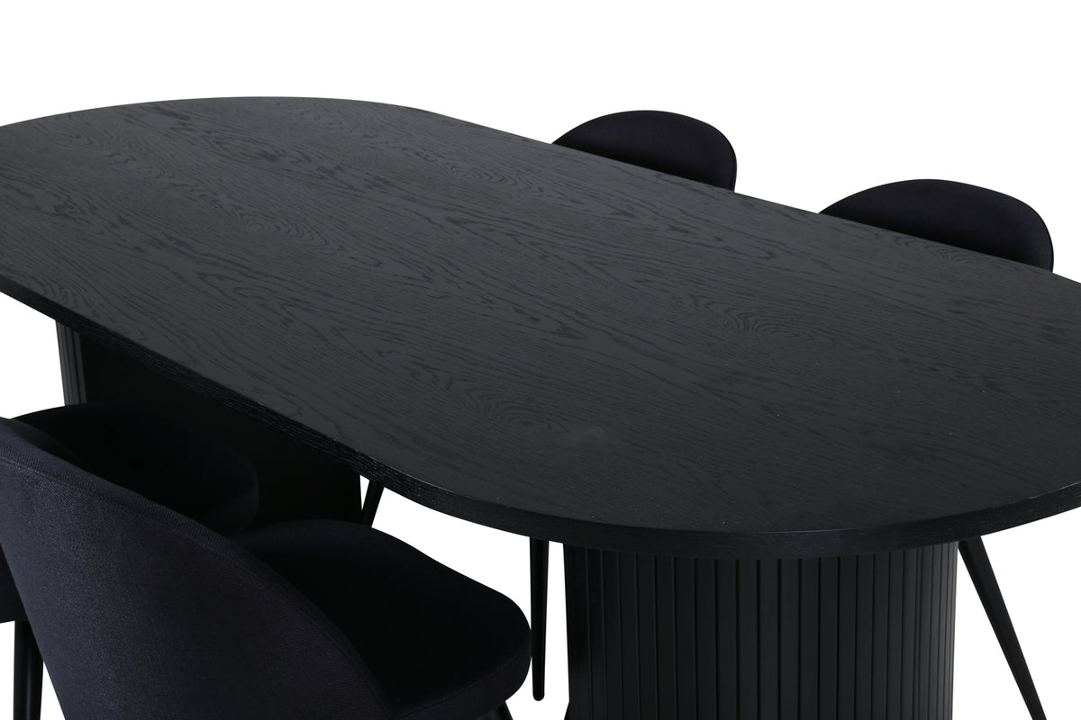 Venture Design Bianca & Velvet Ovala Matbord 200 x 90 Svart + Matstolar 2-pack Svart