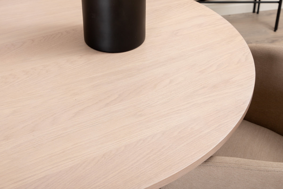 Venture Design Berit & Bianca Matstolar Beige + Runda Matbord ⌀110 Vitputsad