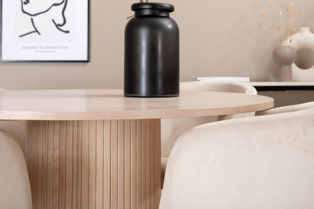 Venture Design Berit & Bianca Matstolar Beige + Runda Matbord ⌀110 Vitputsad