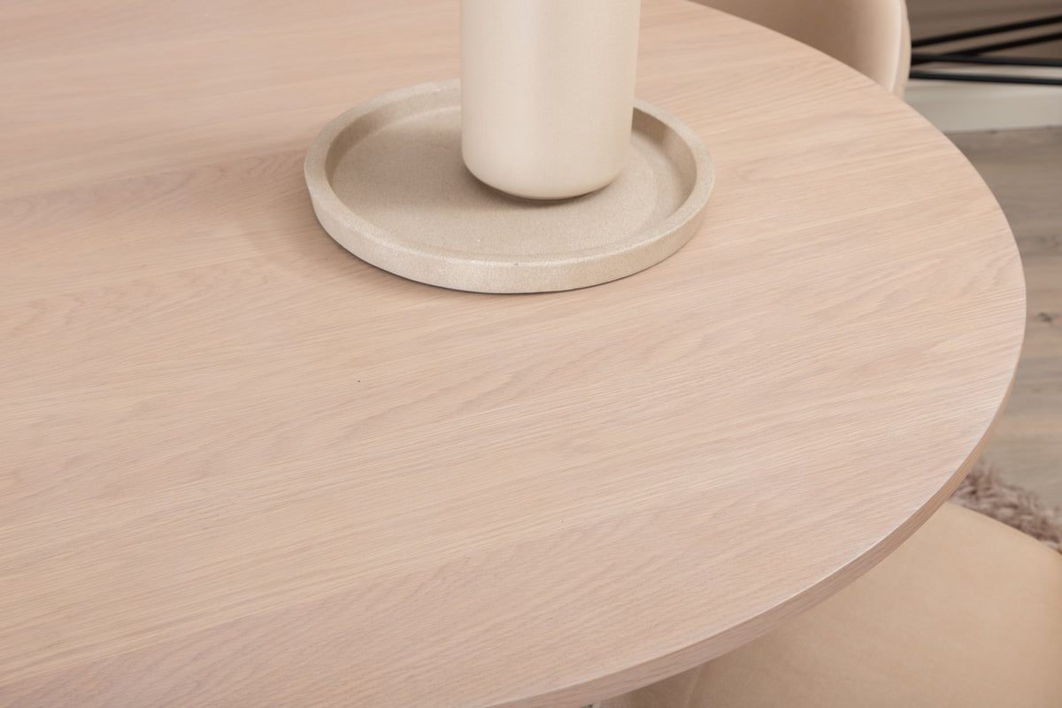 Venture Design Bianca & Velvet Runda Matbord ⌀110 Vitputsad + Matstolar 2-pack Beige