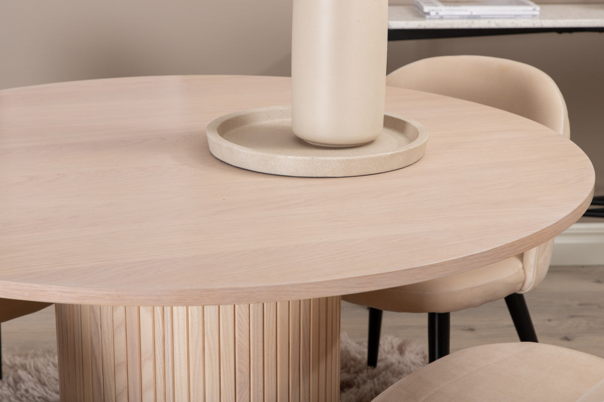 Venture Design Bianca & Velvet Runda Matbord ⌀110 Vitputsad + Matstolar 2-pack Beige