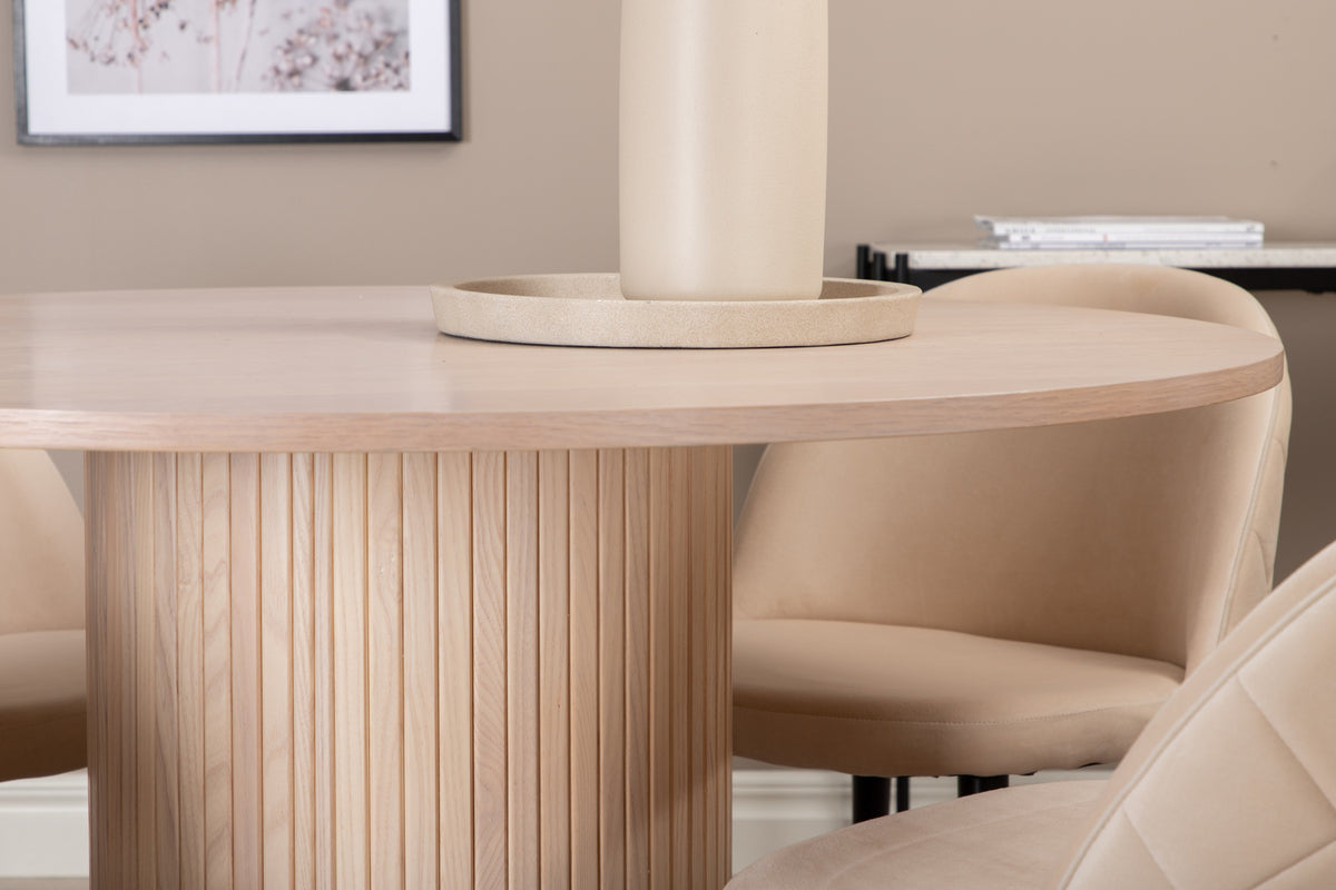 Venture Design Bianca & Velvet Runda Matbord ⌀110 Vitputsad + Matstolar 2-pack Beige