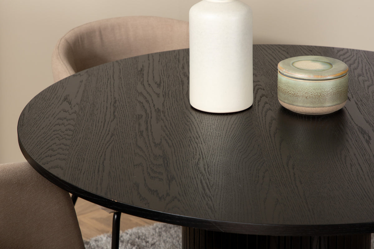Venture Design Berit & Bianca Matstolar Beige + Runda Matbord ⌀110 Svart