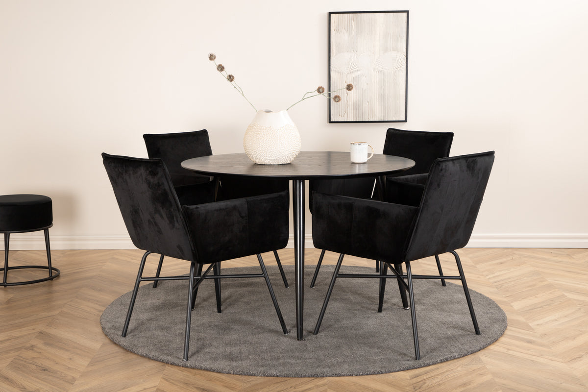 Venture Design Petra & Dipp Matstolar Svart + Runda Matbord ⌀115 Svart