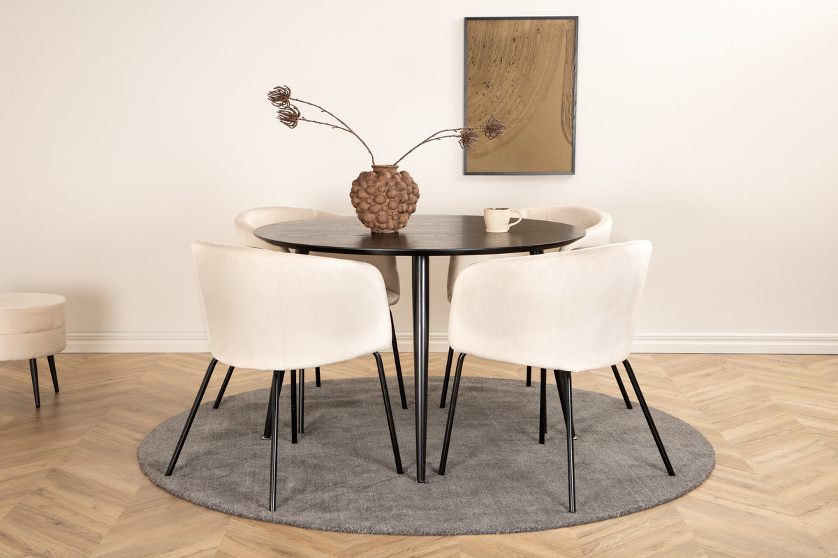 Venture Design Berit & Dipp Matstolar Beige + Runda Matbord ⌀115 Svart