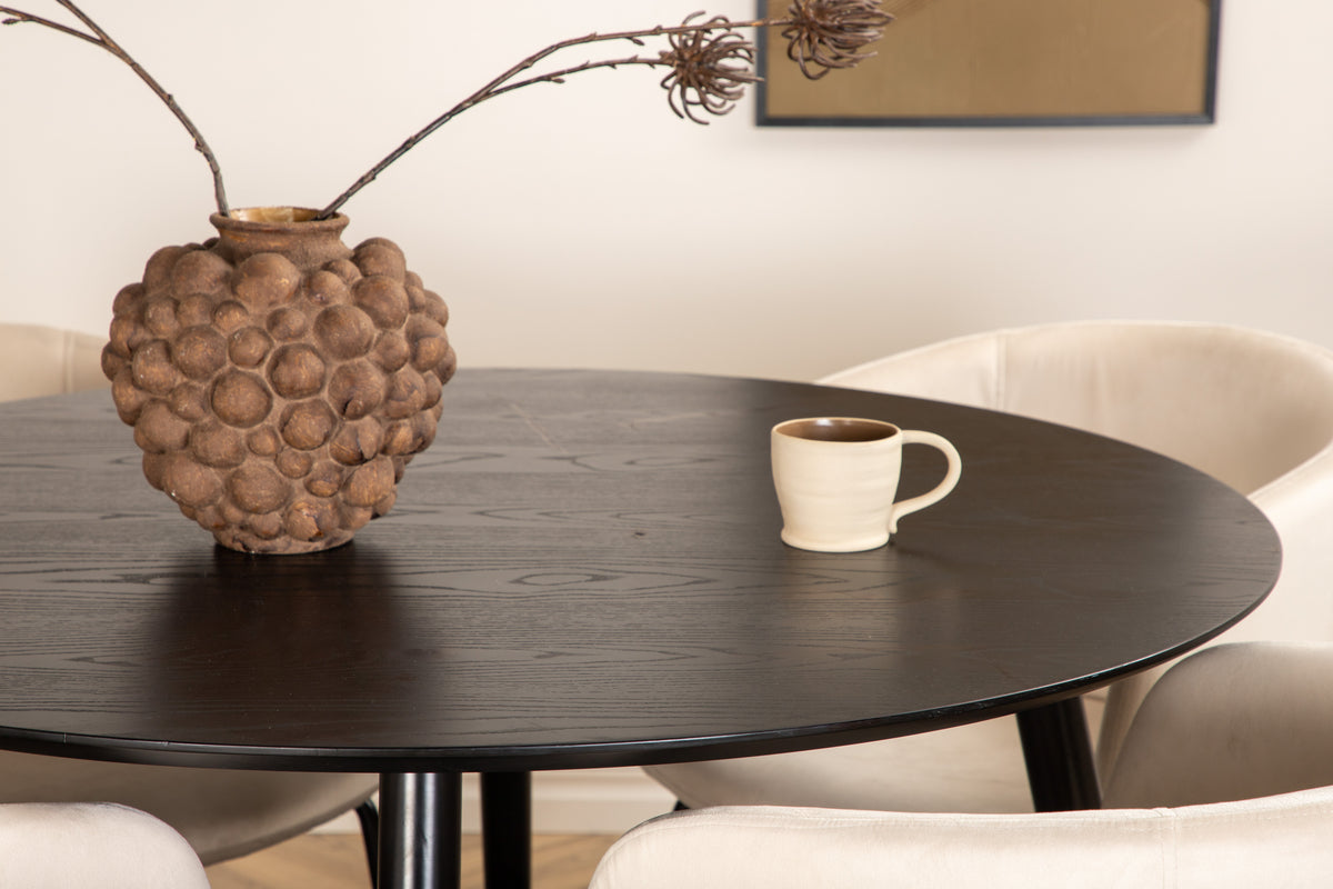 Venture Design Berit & Dipp Matstolar Beige + Runda Matbord ⌀115 Svart