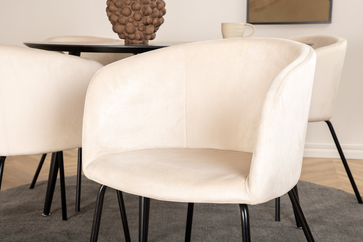 Venture Design Berit & Dipp Matstolar Beige + Runda Matbord ⌀115 Svart