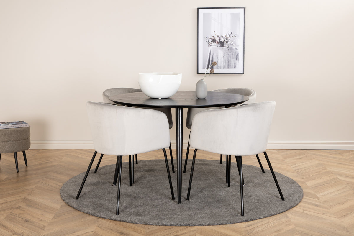 Venture Design Berit & Dipp Matstolar Grå + Runda Matbord ⌀115 Svart
