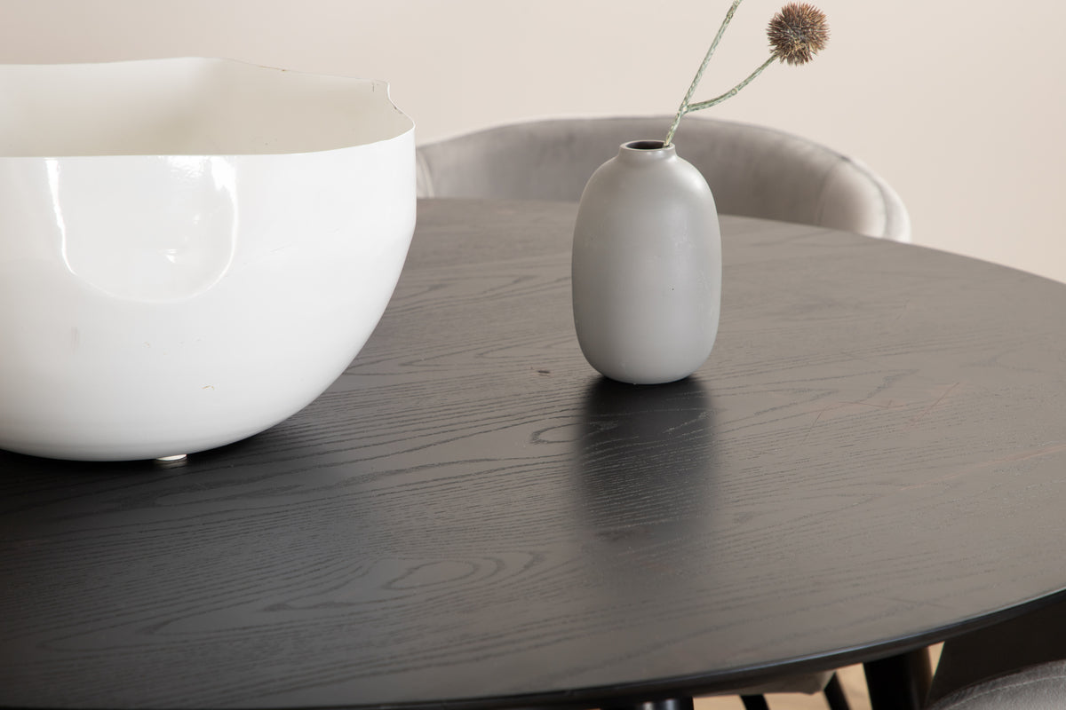 Venture Design Berit & Dipp Matstolar Grå + Runda Matbord ⌀115 Svart