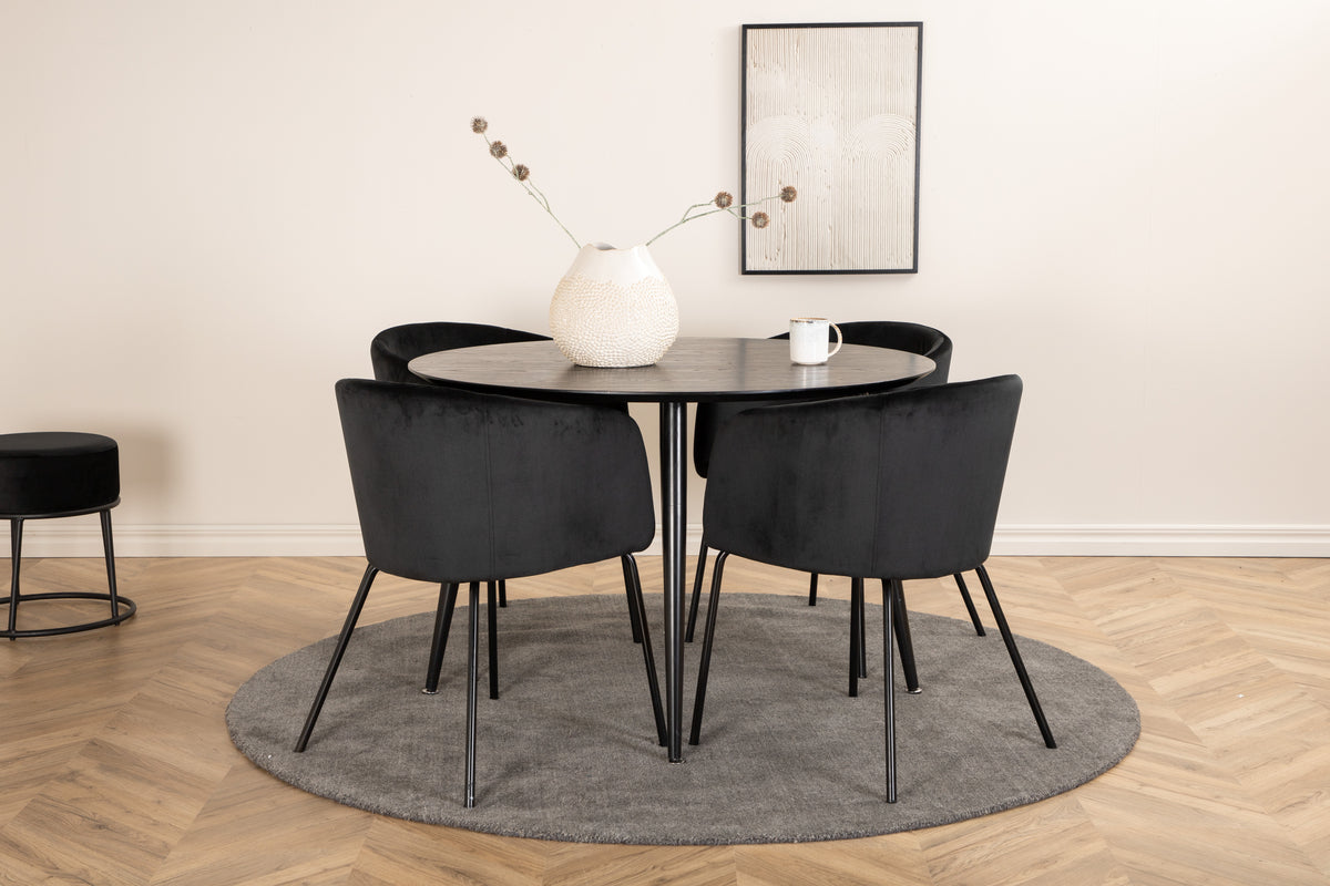 Venture Design Berit & Dipp Matstolar Svart + Runda Matbord ⌀115 Svart