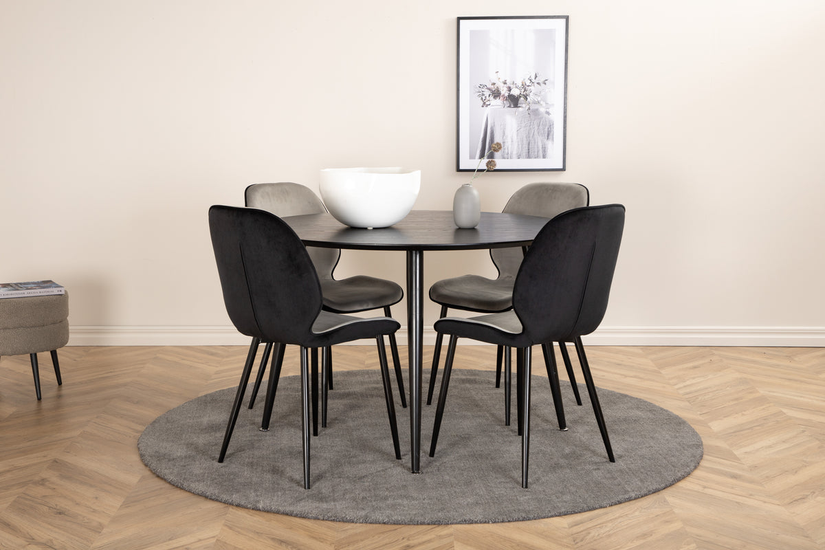 Venture Design Emma & Dipp Matstolar 2-pack Grå + Runda Matbord ⌀115 Svart