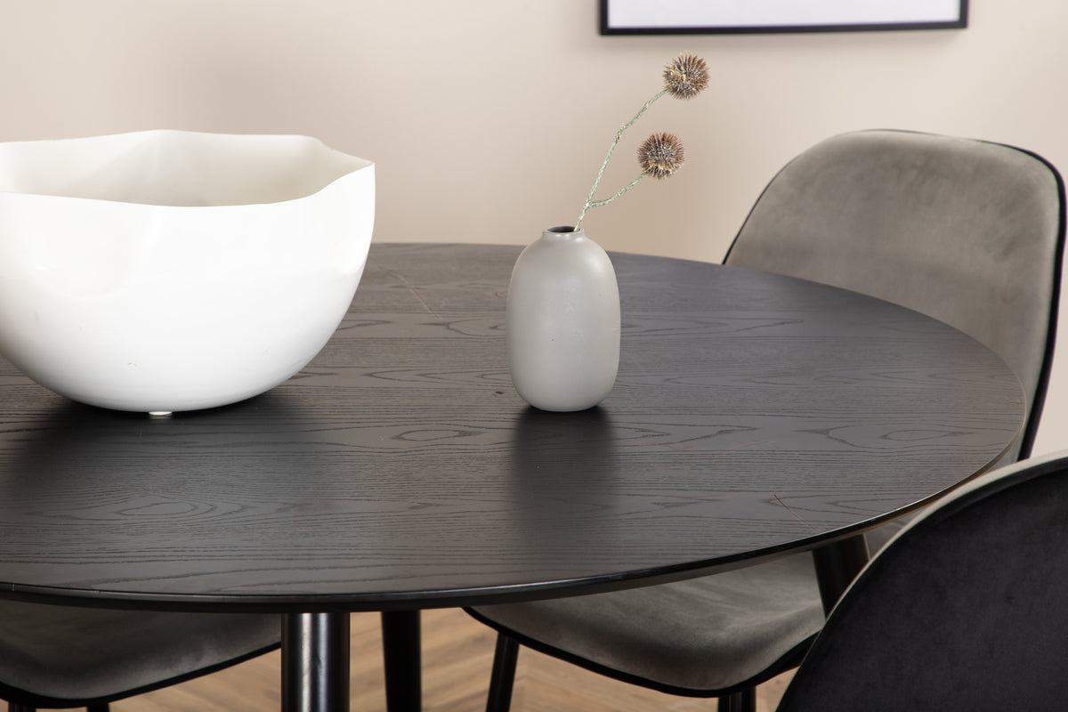 Venture Design Emma & Dipp Matstolar 2-pack Grå + Runda Matbord ⌀115 Svart