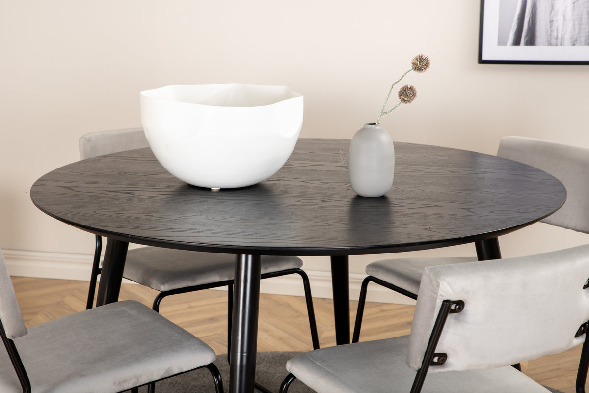 Venture Design Kenth & Dipp Matstolar 2-pack Grå + Runda Matbord ⌀115 Svart
