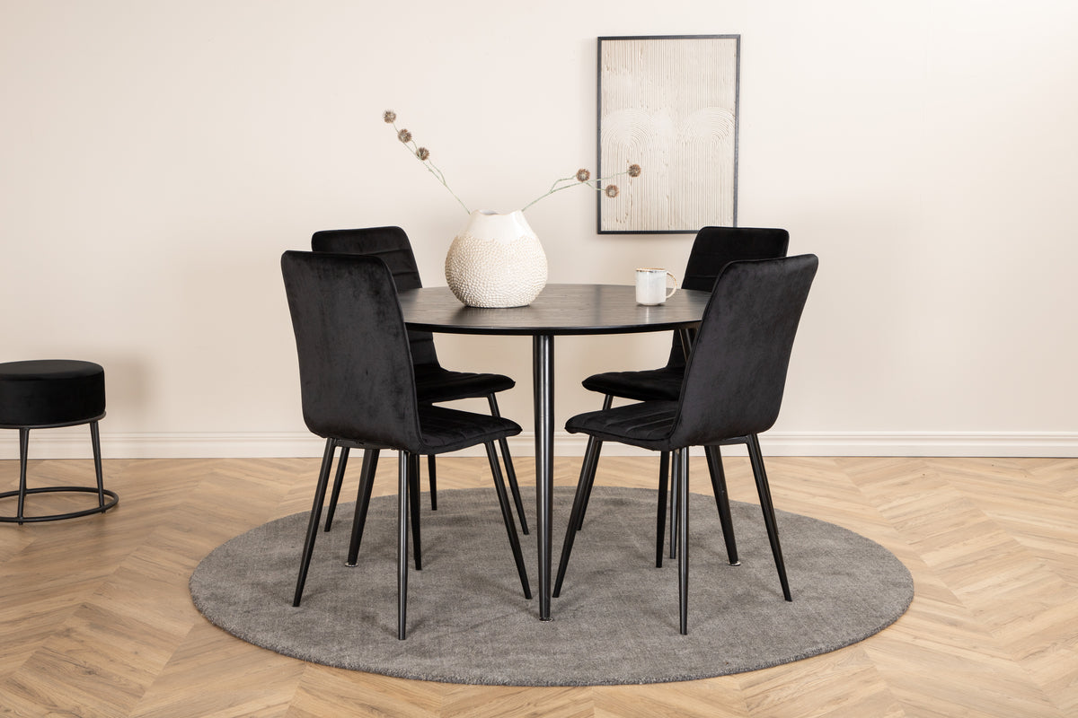 Venture Design Dipp & Windu Runda Matbord ⌀115 Svart + Matstolar 2-pack Svart