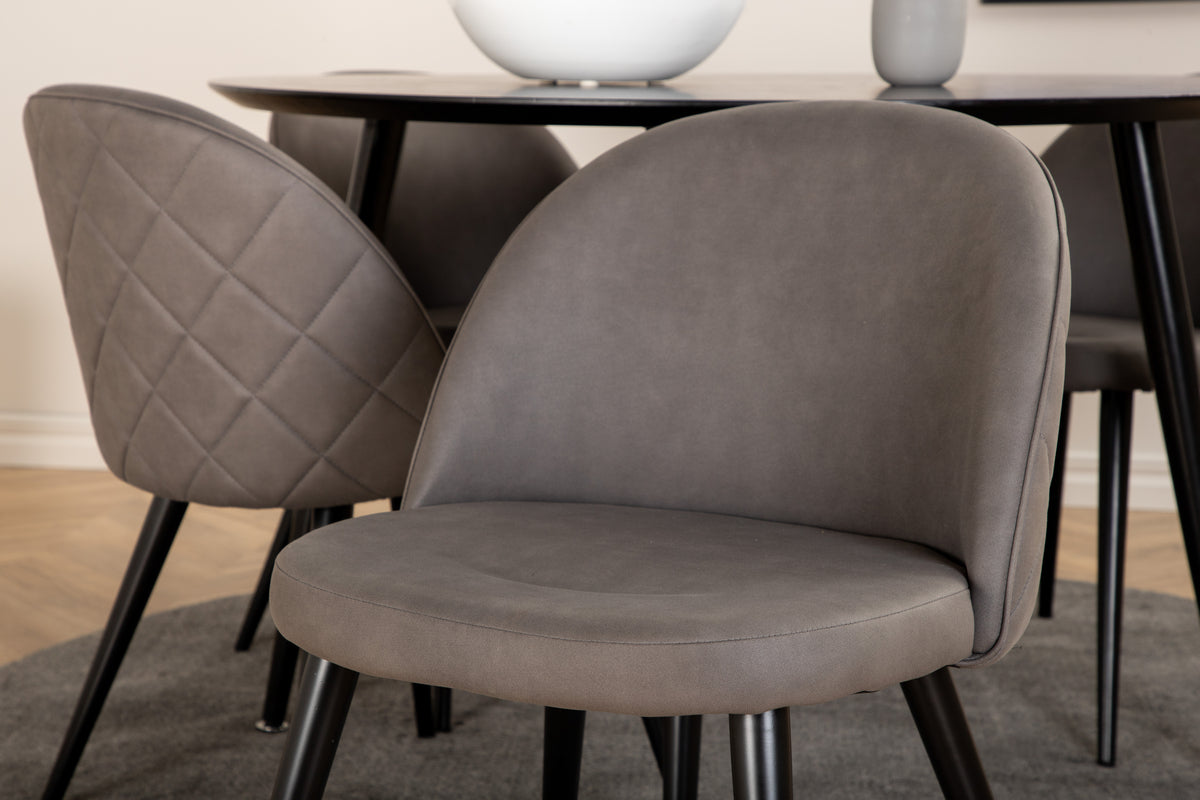 Venture Design Dipp & Velvet Runda Matbord ⌀115 Svart + Matstolar 2-pack Grå