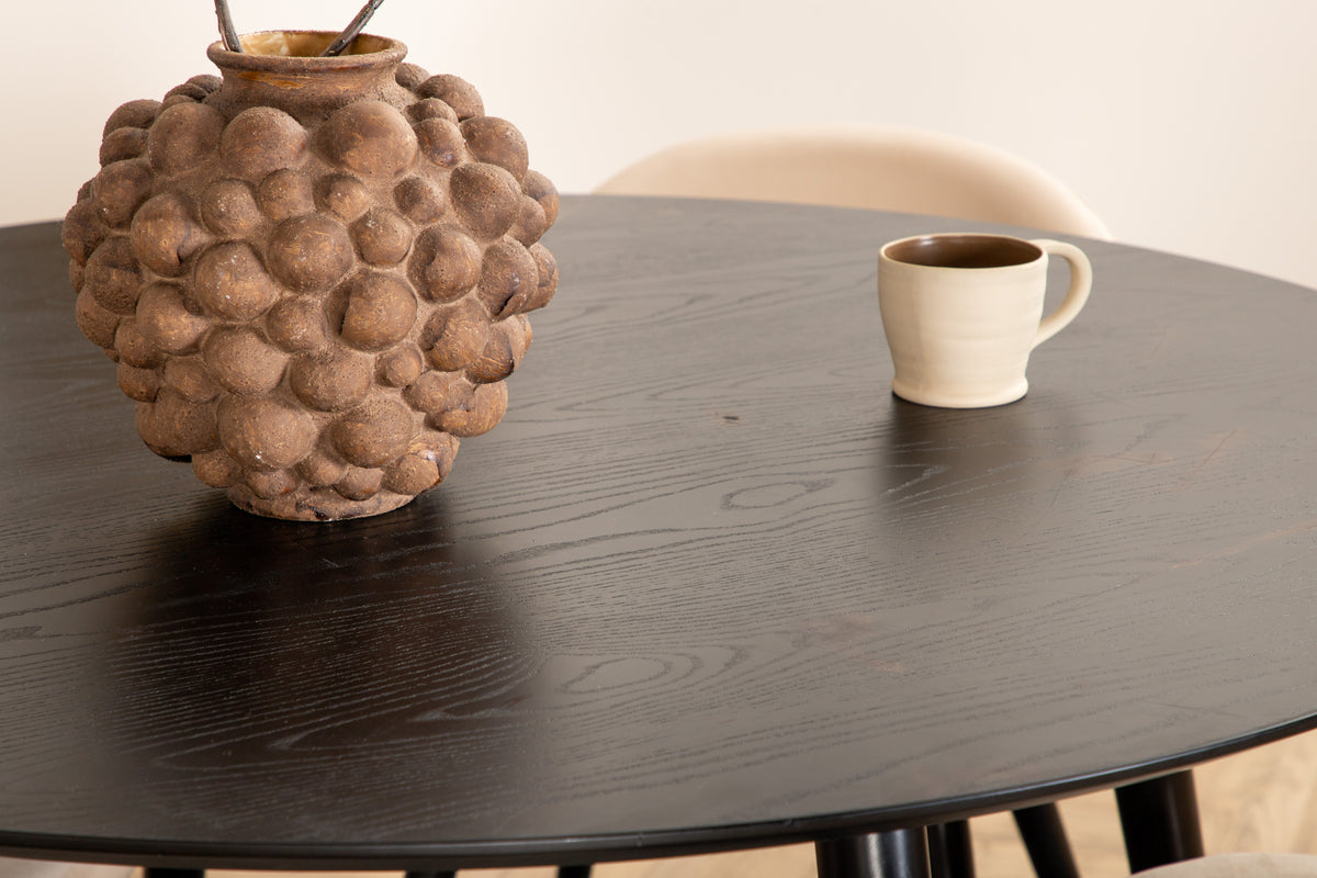 Venture Design Dipp & Velvet Runda Matbord ⌀115 Svart + Matstolar 2-pack Beige