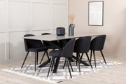 Venture Design Velvet & Piazza Matstolar 2-pack Svart + Rektangulära Matbord 180 x 90 Svart