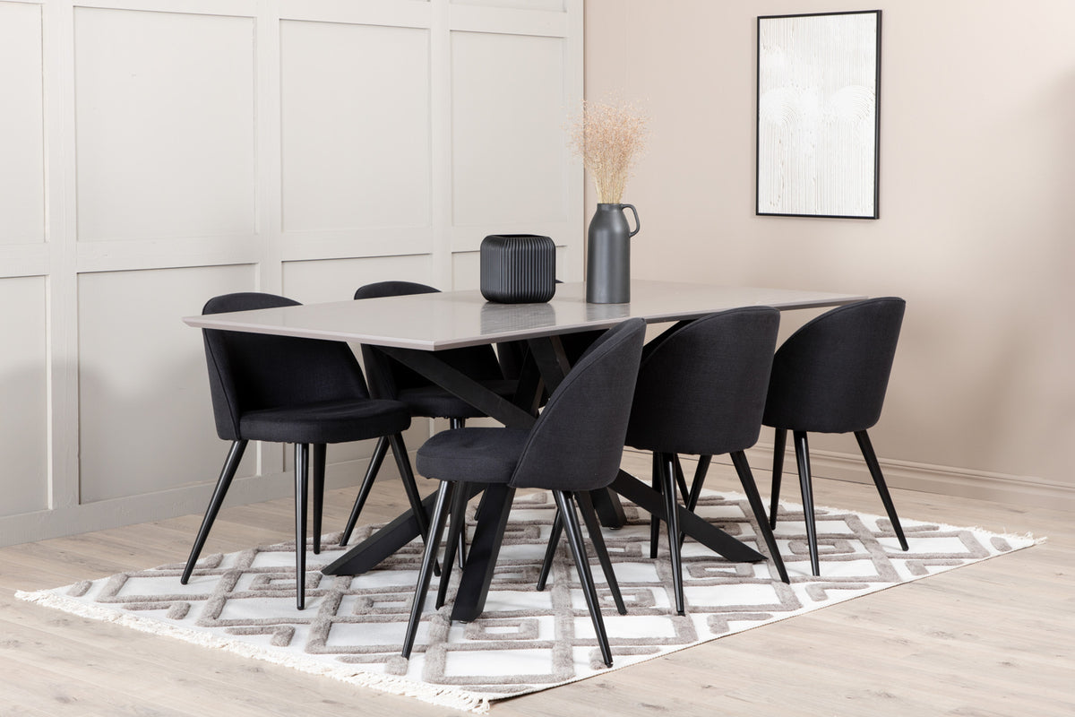 Venture Design Velvet & Piazza Matstolar 2-pack Svart + Rektangulära Matbord 180 x 90 Svart