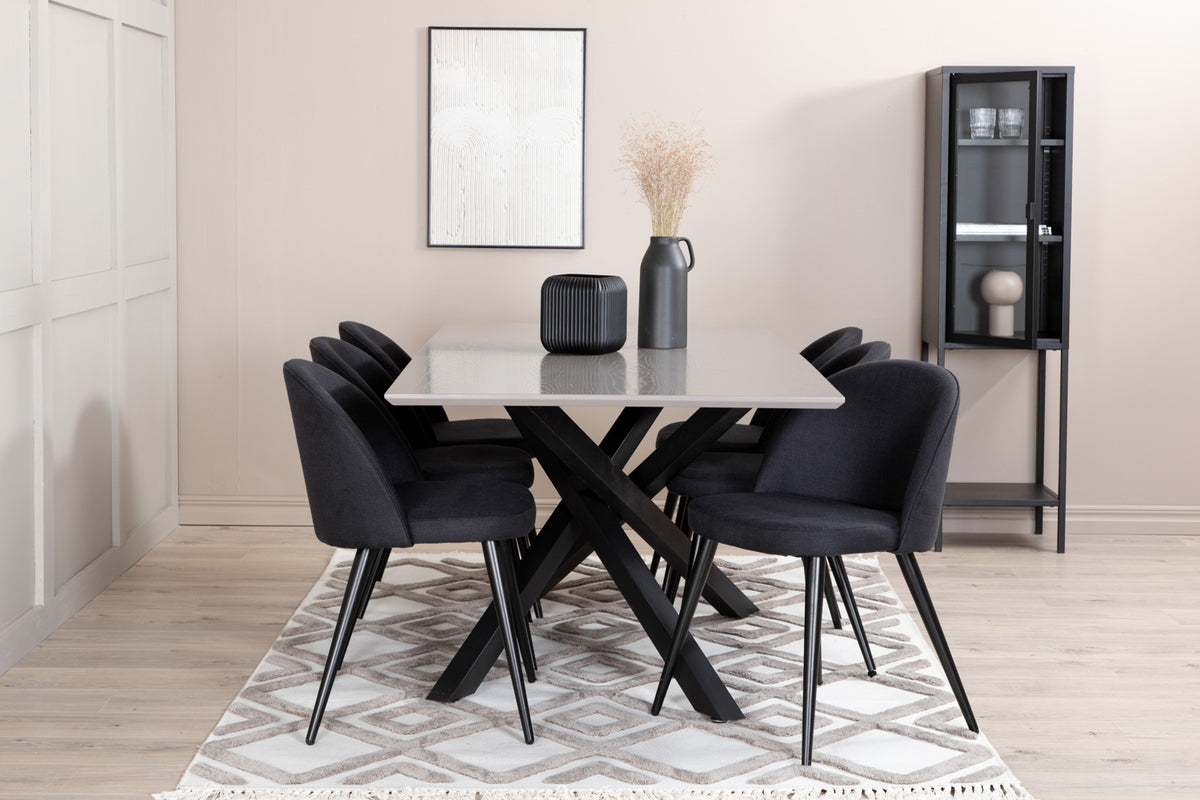 Venture Design Velvet & Piazza Matstolar 2-pack Svart + Rektangulära Matbord 180 x 90 Svart