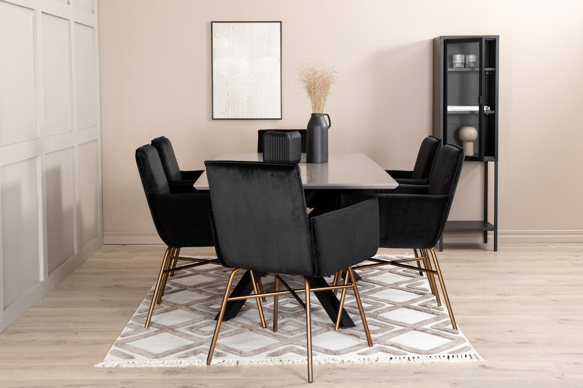 Venture Design Petra & Piazza Matstolar Svart + Rektangulära Matbord 180 x 90 Svart