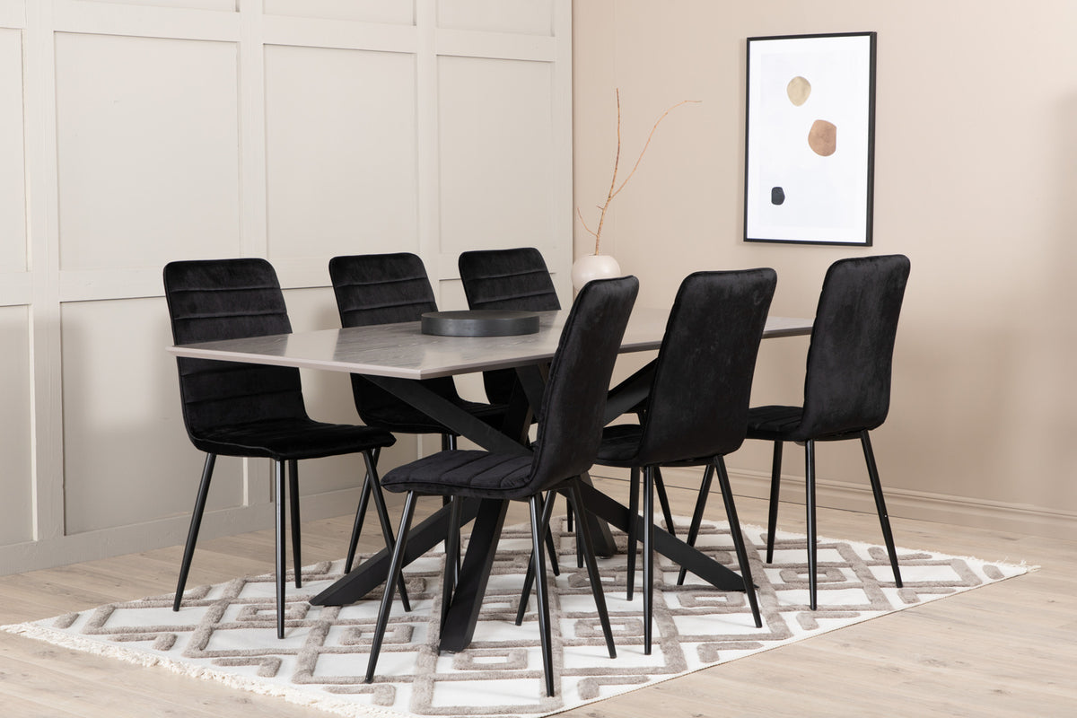 Venture Design Windu & Piazza Matstolar 2-pack Svart + Rektangulära Matbord 180 x 90 Svart